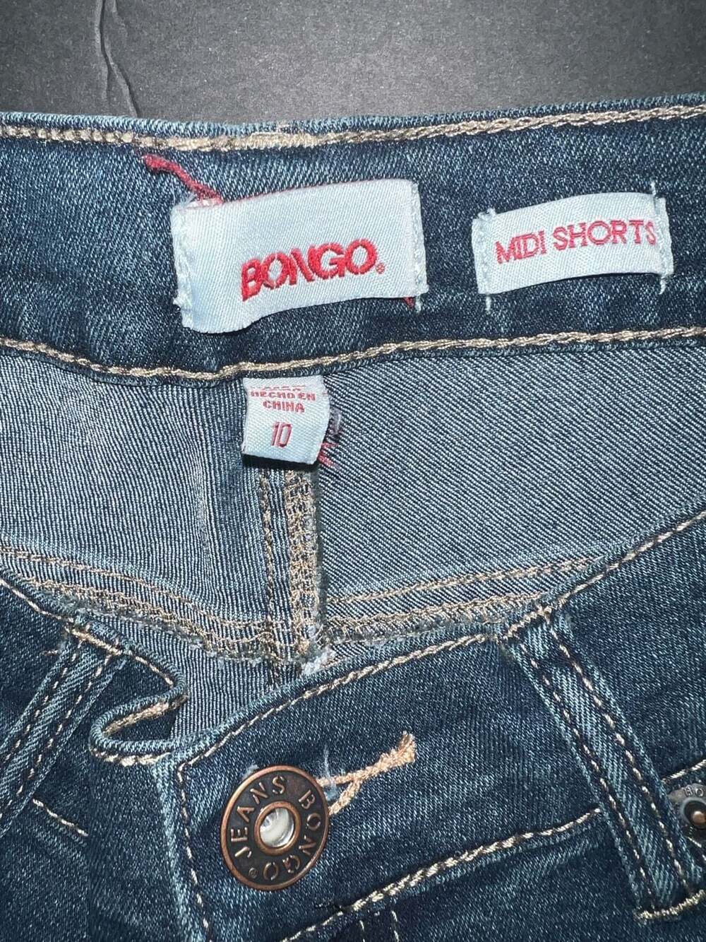 Bongo Midi Shorts Size 10 Dark Blue Distressed Denim